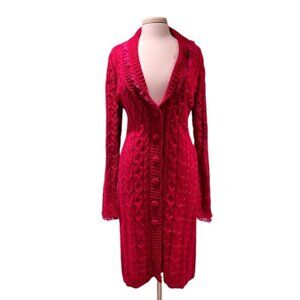Betsey Johnson Y2K VIntage BLACK LABEL Red Rose Pink Sweater Duster Coat Dress